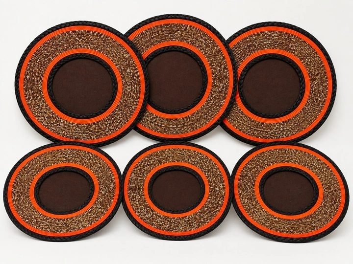 Brown and Orange Beaded Basket Set